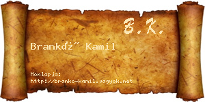 Brankó Kamil névjegykártya